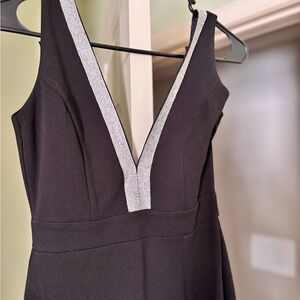 Lulu's Black and Silver V-Neck Backless Dress
